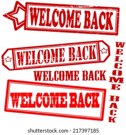 Set of stamps with text welcome back inside, vector illustration