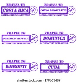 Set of stamps travel to costa rica,congo democratic,dominican republic,dominica,djibouti,cuba