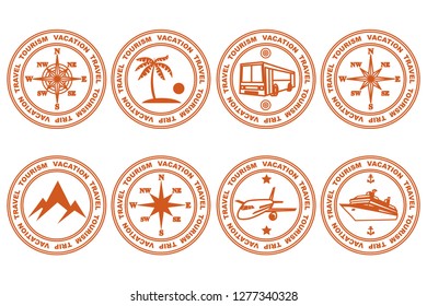 A set of stamps. Travel and rest, cruise. Vector illustration