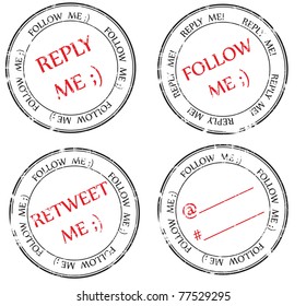 a set of stamps to Twitter: follow, reply, retweet