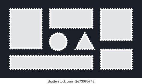 conjunto de selos do mundo, formas abstratas geométricas para venda pós selos forma vazia, redonda e quadrada viagem ícone design para cartão, convite, papel de parede, cartaz	
