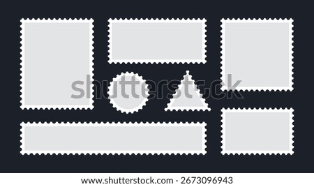 set of stamps from the world, geometric abstract shapes for sale post stamps empty form, round and square travel icon design for card, invitation, wallpaper, poster	