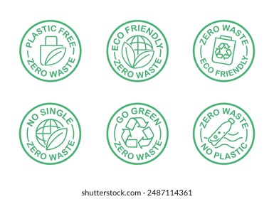 Set of stamps zero waste with quotes for save planet