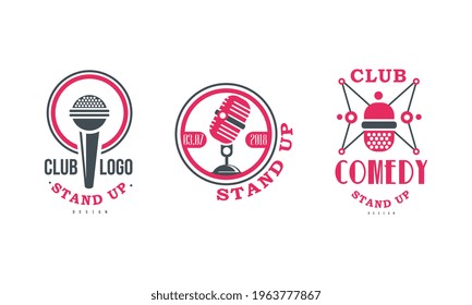 Set of Stand up Club Logo Design, Comedy Club Retro Badges Vector Illustration