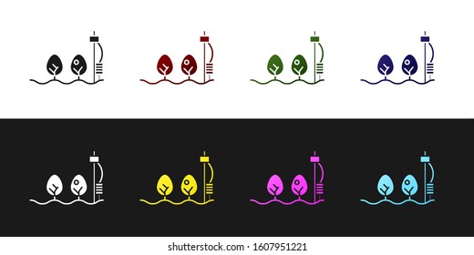 Set Standalone sensor and plant icon isolated on black and white background.  Vector Illustration