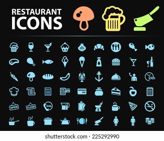 Set of Standard New Quality Restaurant and Business Icons on Black Background.