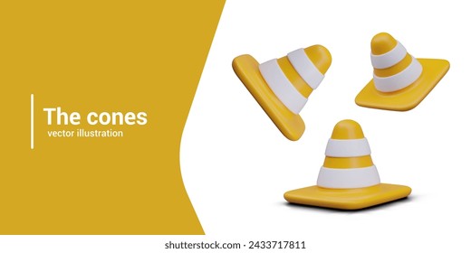 Set of standard signal cones for fencing off construction, repair site, accident