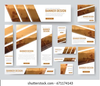 set of standard size banners. Web templates with diagonal stripes for photos. Blurred background for sample.