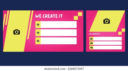 set of standard size creative web banners with place for photo. Vertical, horizontal and square templates. vector illustration,yellow, pink