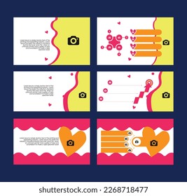 set of standard size creative web banners with place for photo. Vertical, horizontal and square templates. vector illustration,yellow, pink,Infographics template 5 options with circle. Data and inform