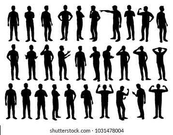 Set of standing man silhouette vector