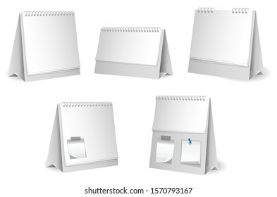 set of standing paper desk calendar or realistic blank spiral table calendars concept. easy to modify