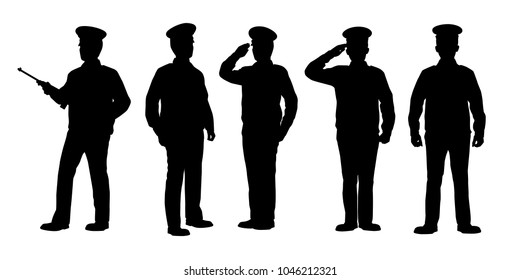 Set of standing soldier silhouette vector