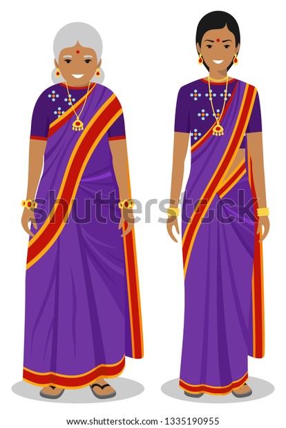 Set Standing Together Old Young Indian Stock Vector (Royalty Free ...