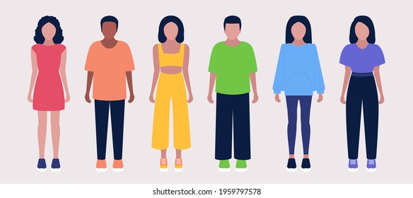 Set of standing young people. Group of LGBTQ activists. Vector illustration in a flat style