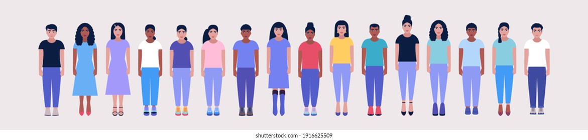 Set of standing young people. Vector illustration in a flat style