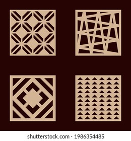 Set steht für Laserschneiden mit geometrischem Muster. Zum Schneiden von Holz und Metall. Vektorgrafik.