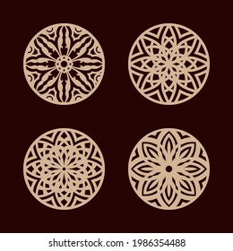 Set stands for laser cutting with the image of flowers. For cutting wood and metal. Vector drawing.