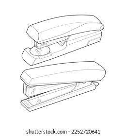 Set von Staplern im Art-Vektorstil, einzeln auf weißem Hintergrund. Stapler in Linie Kunst Vektorstil für das Farbbuch.
