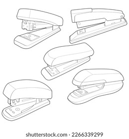 Set von Staplern im Art-Vektorstil, einzeln auf weißem Hintergrund. Stapler in Linie Kunst Vektorstil für das Farbbuch.
