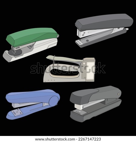 Set of stapler in vector art style, isolated on black background. stapler in vector art style for coloring book.
 [[stock_photo]] © 