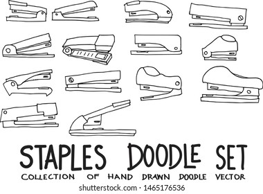 Set of Staples Drawing illustration Hand drawn doodle Sketch line vector