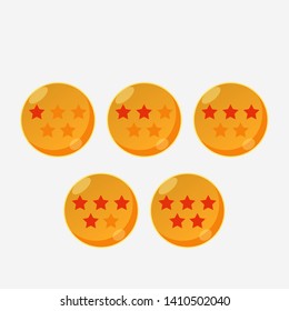 set of star 1-5 rating on orange glossy ball illustration vector