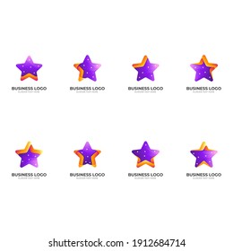 set star arrow logo, star and star, combination logo with 3d purple and orange color style