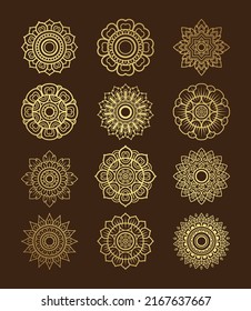 Set star art, asian buddhism temple element and background pattern decoration motifs for ceiling pattern, flyers, poster, web, banner, and card concept vector illustration