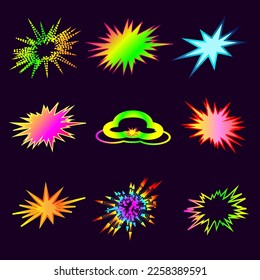 Set of star bubble speech pop art comic colorful decorative symbol frame background design vector illustration