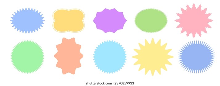 Set of Star Burst, Sun Rays vector icons. Pastel colored labels. Colored stickers for price tag, sale.