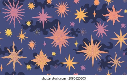 Set star celestial seamless pattern background. Drawing element collection flat cartoon. Space sky abstract.Vector illustration.
