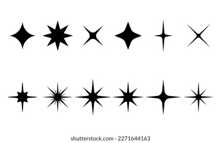 Set of star characters. Collection of pictures of twinkling stars. Star sparkles, shine. Christmas vector symbols isolated. Vector illustration set.