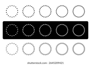 Set of Star Circle Border round frame Designs in Black and White.