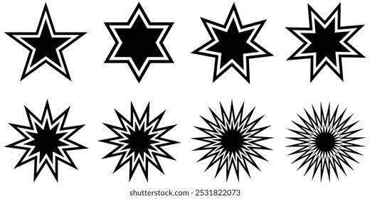 Set of star collection. Star vector icons. white and Black set of Stars, isolated on transparent background. Star icon. Stars in modern simple flat style. Vector Illustration. premium quality's star.