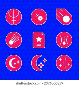 Set Star constellation zodiac, Moon and stars, Full moon, Symbol Uranus, Comet,  and Neptune planet icon. Vector