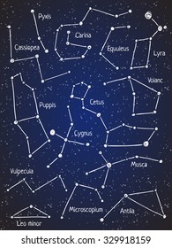 Set of star constellations. Vector space and astronomy illustration.