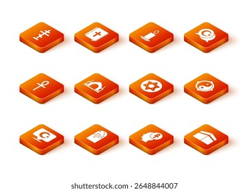 Set Star and crescent, Easter cake, Cross ankh, Hindu spiritual temple, of David, Kaaba mosque and Yin Yang icon. Vector
