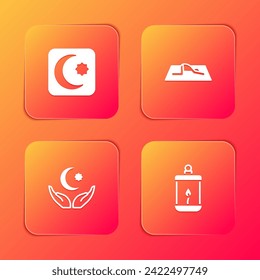 Set Star and crescent, Muslim man prays,  and Ramadan Kareem lantern icon. Vector