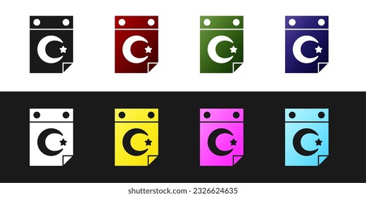 Set Star and crescent - symbol of Islam icon isolated on black and white background. Religion symbol.  Vector