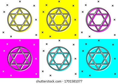 Set Star of David icon isolated on color background. Jewish religion symbol. Symbol of Israel.  Vector Illustration