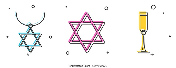 Set Star of David Halskette auf Kette, Star of David und jüdisches Goblet Symbol. Vektorillustration