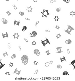 Set Star of David, necklace on chain, Torah scroll and World Globe and Israel on seamless pattern. Vector