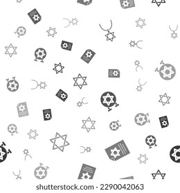 Collar Estrella de David en cadena, pergamino de Torah, sinagoga judía y en un patrón ininterrumpido. Vector