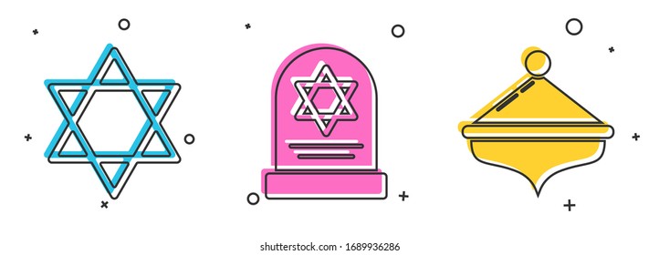 Set Star of David, Tombstone with star of david and Hanukkah dreidel icon. Vector