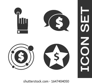 Set Star and dollar, Hand touch and tap gesture, Target with dollar symbol and Speech bubble with dollar icon. Vector