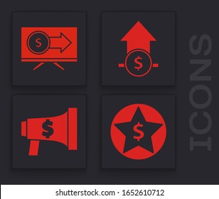 Set Star and dollar, Monitor with dollar, Financial growth and coin and Megaphone and dollar icon. Vector