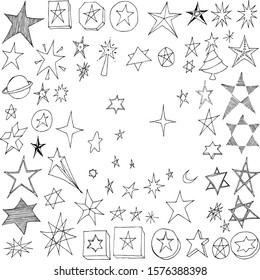 Set of Star Drawing illustration Hand drawn doodle Sketch line vector