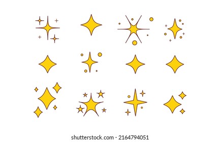 Set of Star element sign or symbol cartoon doodle hand drawn illustration