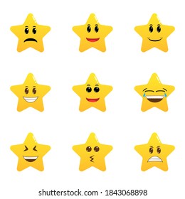 Set of star emoticons isolated. Collection of difference emoticon icon of star cartoon. Smile faces with various facial expressions.